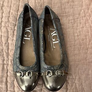 AGL Metallic Gray Snakeskin Loafers